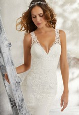 Brand New Mori Lee Blu Leia V-Neckline Soft Net Gown Style 5685 