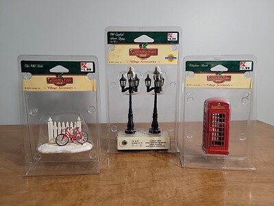 New Lot Of 3 Village Accessories Lemax Coventry Cove Lamp Phone Box Bike 