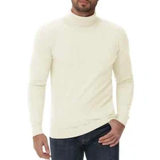 Turtleneck Sweater Mens High Neck Warm Knitted Sweaters Slim Casual Long Sleev