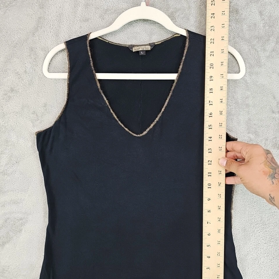 Camiseta sin mangas Rozae Nichols para mujer L negra tejida rayón cuello en V espalda deportiva hecha en EE. UU. Foto 4 de 4