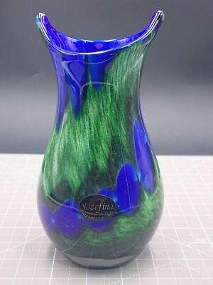 Jozefina Krosno Vase Hand Blown Art Glass Green Blue Bold Poland