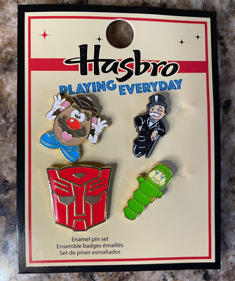 4 Pc. Enamel Pin Set HASBRO Retro Toy Theme New Transformers Monopoly GloWorm