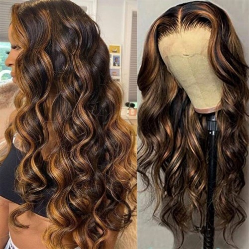 Parrucche sintetiche frontali Body Wave Highlight Cenere Biondo Cenere Pizzo Pre Spuffate Lunghe Ondulate - Foto 28 di 34