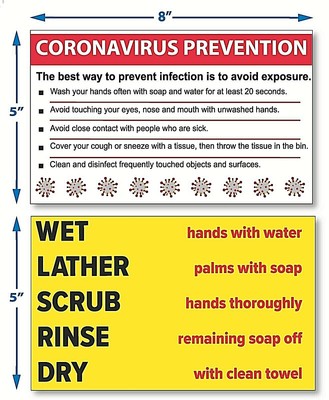 Vinyl stick-on Virus / Germ Prevention and Wash Hands Signs - Set of 2