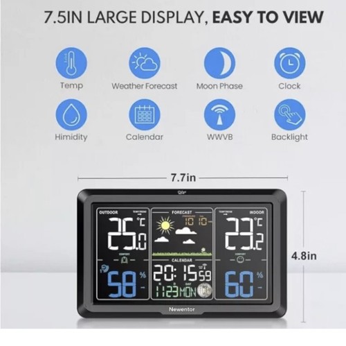 Newentor FJ3378 Black LCD Color Display Portable Wireless Wall Weather Station - 第 7/9 張圖片