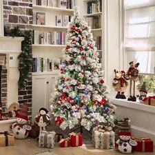 Flocked Christmas Tree Prelit 7.5ft, Snow Flocked Pine Christmas Tree with 14...