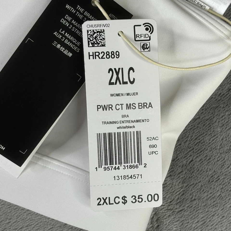 Adidas Sports Bra Womens Plus 2X White PowerReact Train Medium-Support Bra new - Image 4 of 4