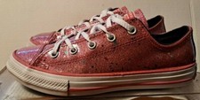 Girls Converse CTAS OX Glitter Sneakers Pink Glitter Sparkle Stars Size 3 Junior
