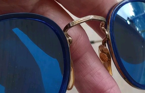 Vintage Sunglasses Aviator Blue Tint Frames Gold Tone Metal Steampunk - Picture 7 of 12