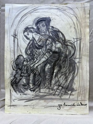 LEONARDO DA VINCI  drawing and painting on old paper signed stamped vintage