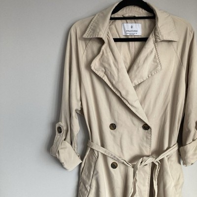 Stradivarius Trenchcoat Damen Medium Khaki Gürtel Rollriegelärmel