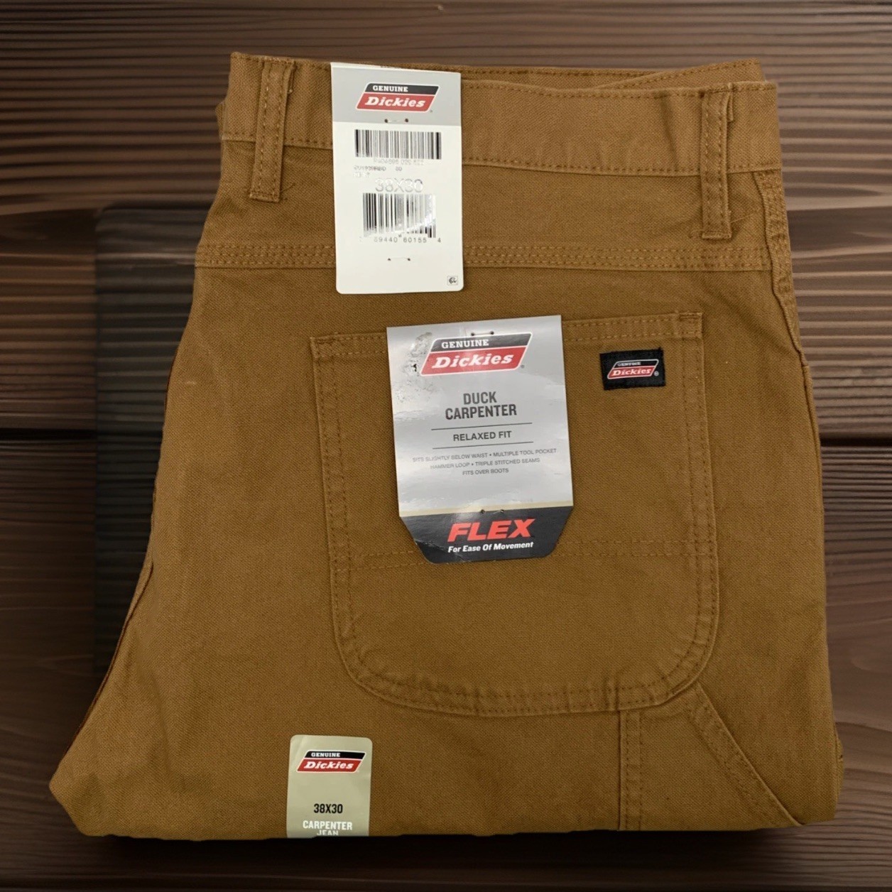 Dickies 38x30 Relaxed Fit Straight Carpenter Jean Pants in Rinsed Brown Duck