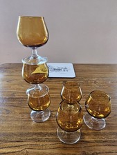 Set 6 Vintage Finelso Spain Retro Amber Clear Liquer Brandy Port Glasses Glass