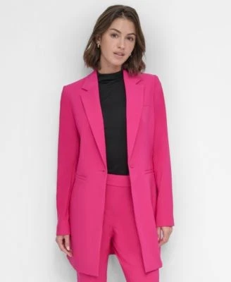 DKNY Womens One-Button Long Blazer Wild 732465993275 14 RT $169.0