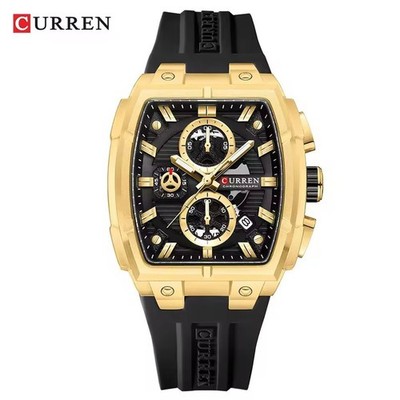 CURREN Men Rectangle Watch Multifunction Wristwatch Top Brand Boy Silicone Watch