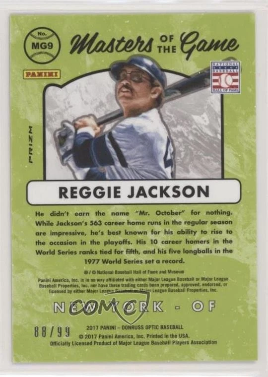 2017 Panini Donruss Optic Masters of the Game Red Prizm /99 Reggie Jackson HOF - Image 2 of 2