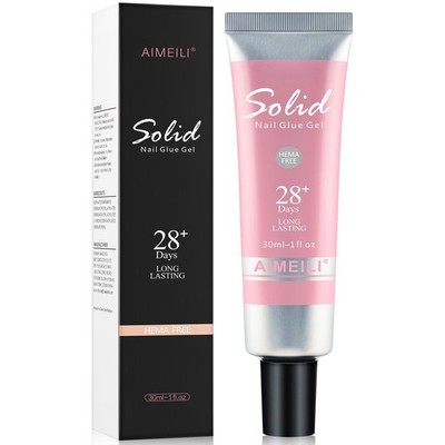 Solid Nail Glue 30ml, 3 in 1 Gel Glue Fester Nagelkleber für Tips und Soft Ge...