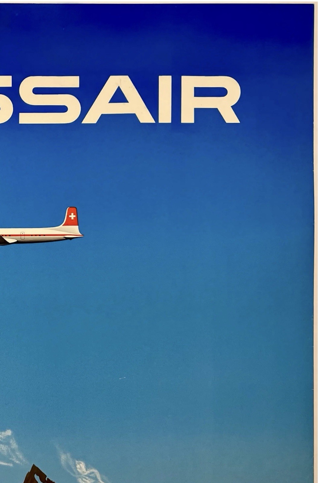 Original Vintage Poster SWISSAIR Airline Travel Tourism Alps Leupin LINEN Rare!
