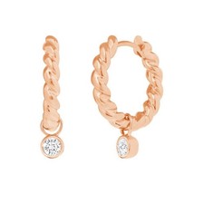 14K Rose Gold 17 mm Height 0.15CT Diamonds Twisted Hoop Earrings