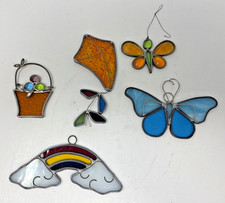 Lot VTG 5 Leaded Stained Glass Suncatcher MCM Spring Kite Butterfly Rainbow