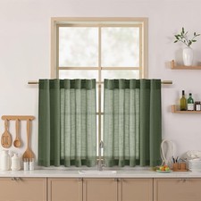 Linen Kitchen Curtains Cafe Tier Window Treatment Loden Green 36x30 In 2 Pk