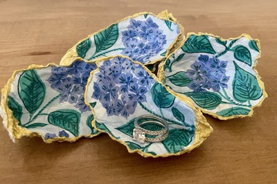 Decoupaged Oyster Shell Ring Dish, Trinket Dish, Jewelry Dish, Hostess Gift