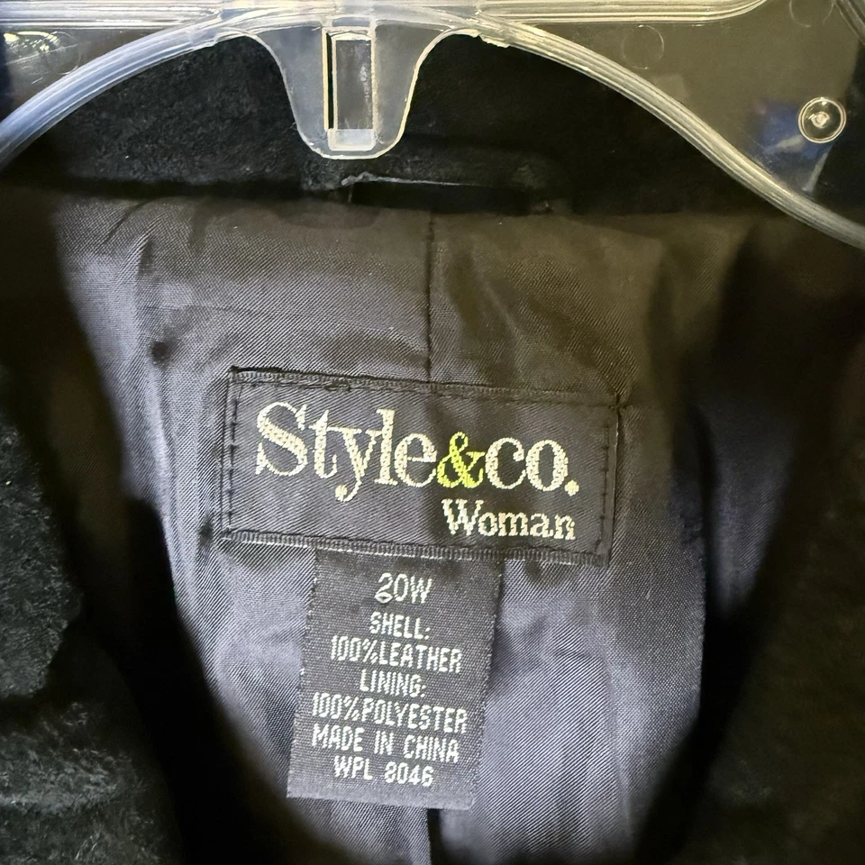 Jaqueta de couro camurça preta vintage tamanho 20W Style & Co - Imagem 3 de 4