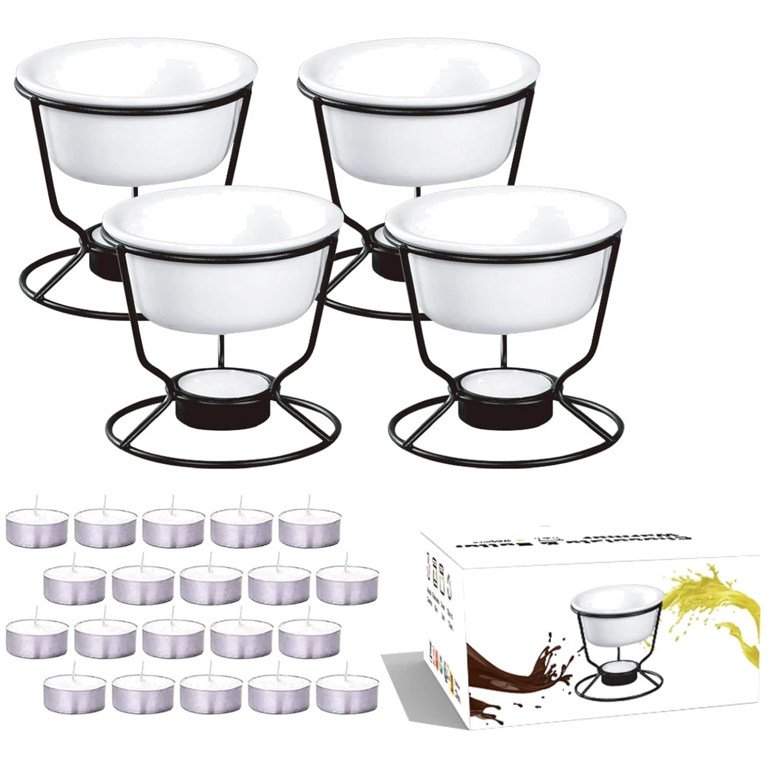 Ceramic Fondue Set with Tea Lights, 5oz Bowls