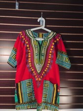 mama  papa Med colorful kaftan mini short blouse vibrant red dashiki African