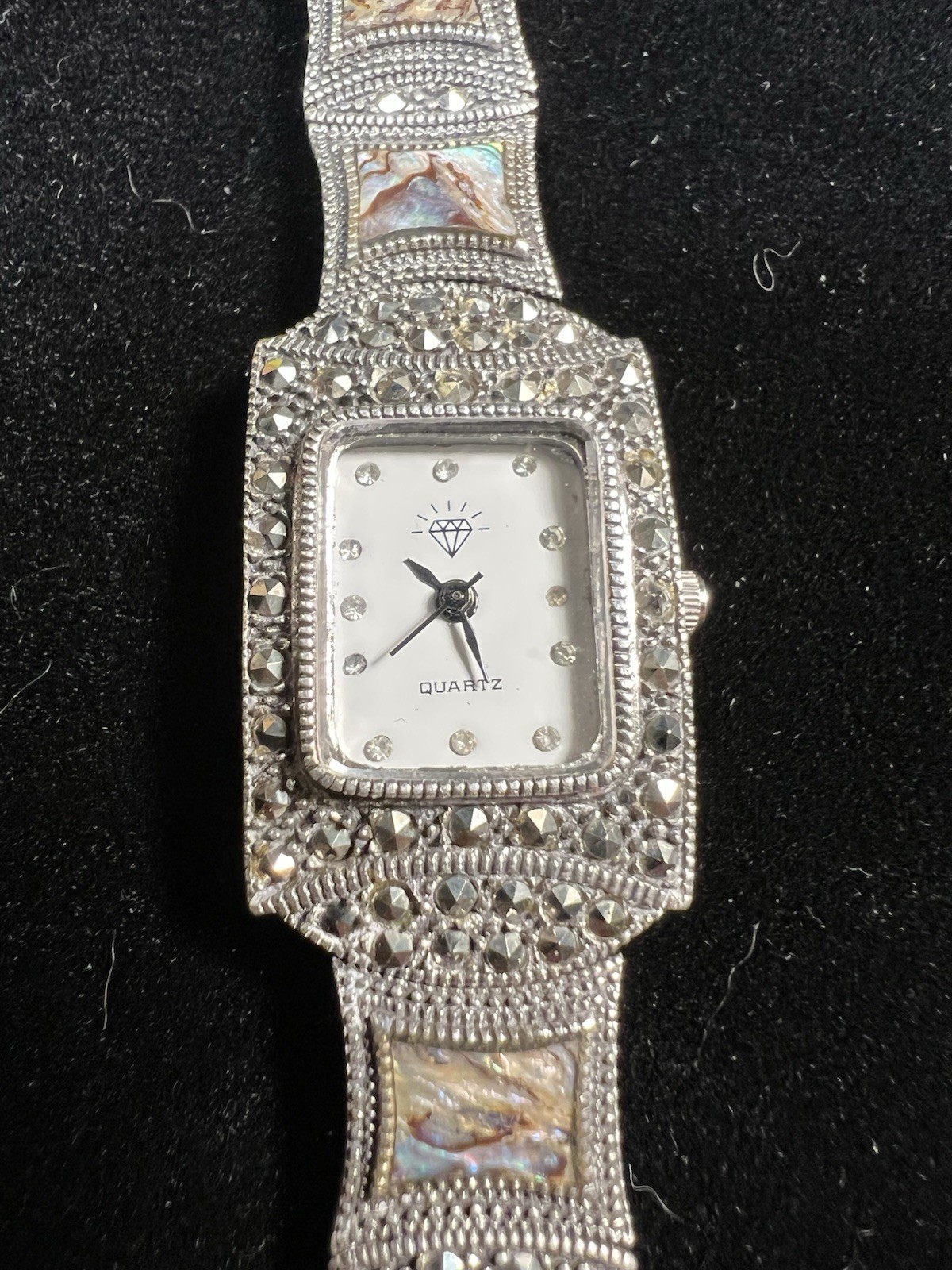 Solid Sterling Silver & Marcasite, MOP Ladies Bra… - image 1