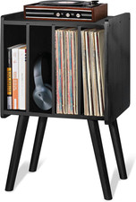 Wooden LP Record Player Stand with 4 Cabinets, Holds up to 100 Vinyls, Metal Rec