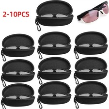 2-10Pack Sunglasses Hard Case Eye Glasses Black Clam Shell Zipper With Hook