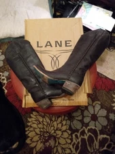 Lane Womens Plain Jane Western Black Leather  18" Boots Size 9.5 with box 