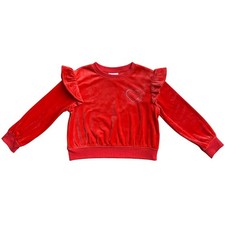 Cat  Jack Girls Red Velour Ruffle Long Sleeve Embellished Heart Design Size XS