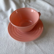 Hazel Atlas Moderntone Platonite Coffee Tea Cup  Saucer Dark Pink Vintage