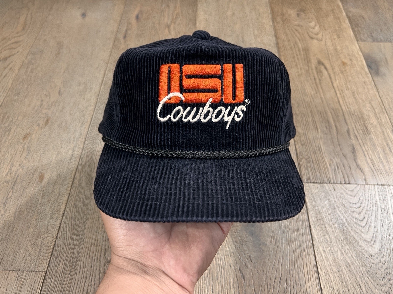 VTG 90s Oklahoma State University Cowboys YOUNGAN Corduroy Rope Hat Cap Strap