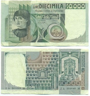 ITALY NOTE 10000 LIRE 30.10.1976 BAFFI STEVANI P 106a VF