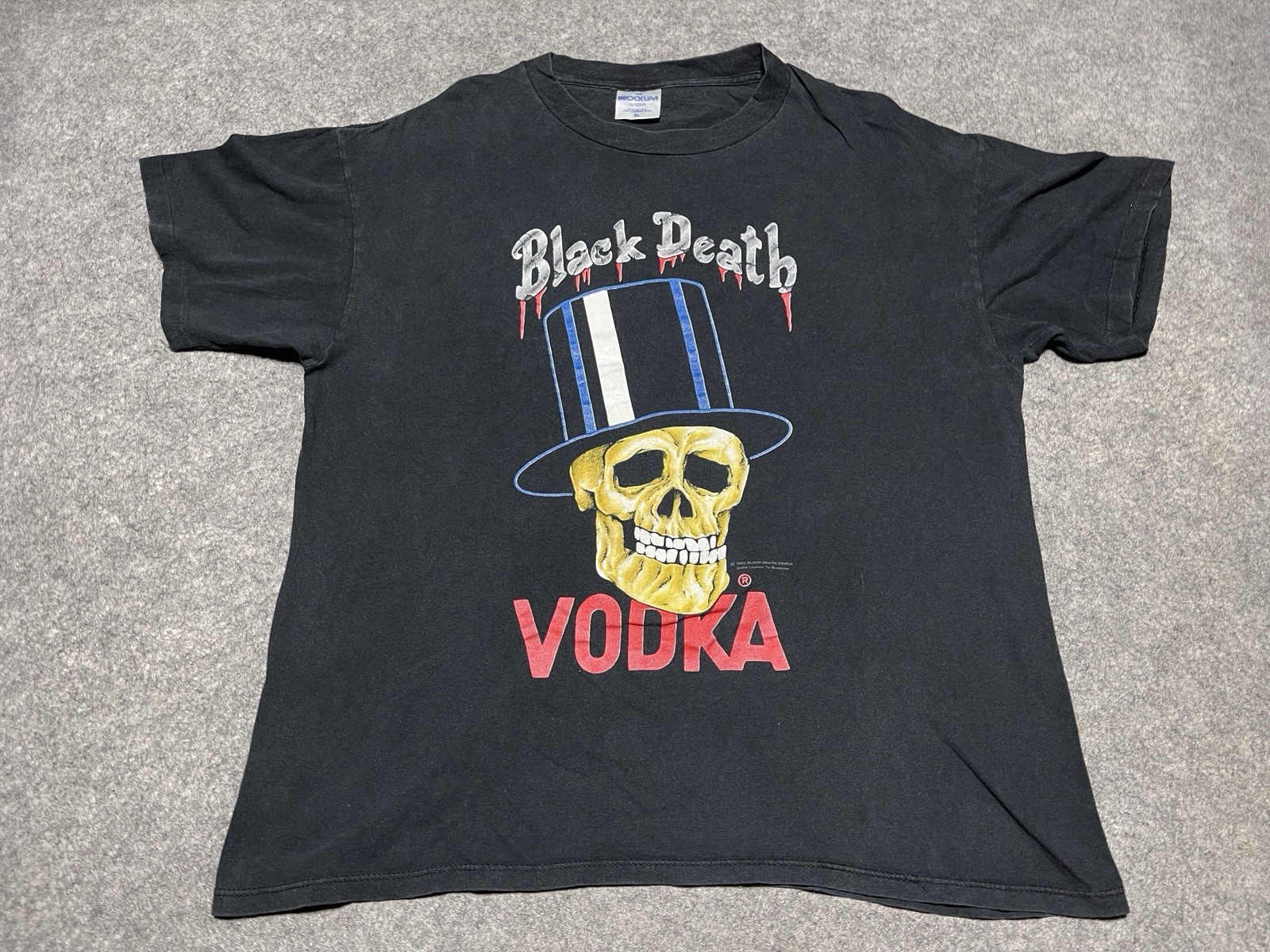 Vtg Black Death VODKA SLASH GnR Top Hat 1992 Single Stitch BROCKUM Shirt Baggy L
