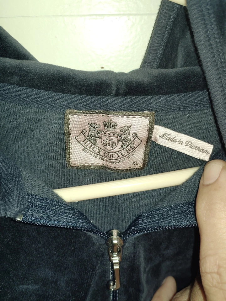 Chaqueta con capucha de terciopelo Juicy Couture para mujer XL azul con cremallera Foto 2 de 3