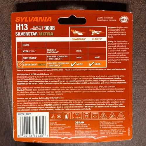 SYLVANIA Silverstar Ultra H13 Headlight 2 Bulb Pack - Picture 2 of 2