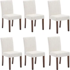 Upholstered Dining Chairs Set of 6, Fabric Kitchen Wood Leg Chairs with Cushion