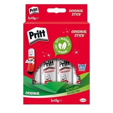 5 x 43g Pritt Glue Stick - Non-Toxic Craft Adhesive for School & Office