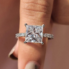 9mm Princess Cut VVS1 Moissanite Solitaire Engagement Ring 14K White Gold Plated