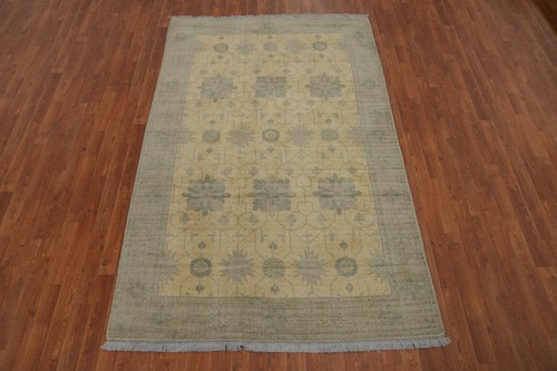Handmade Beige Oushak Style Area Rug 5x8 Ft Transitional Bedroom Silk Carpet - Picture 2 of 13