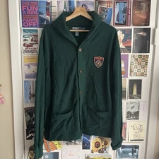 Polo by Ralph Lauren sweater with crest and mock neck sz Xl green Shawl Cardigan