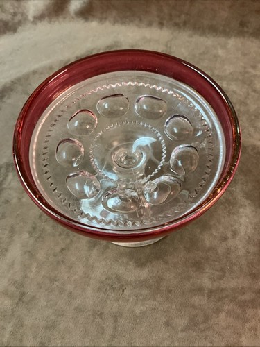 1950’s Tiffin Glass King’s Crown Cranberry Stain Compote Candy Dish - Picture 2 of 4