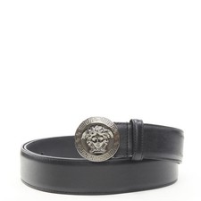 VERSACE Biggie Medusa Medallion Coin silver buckle black belt 110cm 42-46"