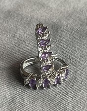 Sterling Silver 925 Amethyst Hoop Earrings. Marquise Cut. Snap Back Closure