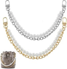 2Pcs Pearl Purse Chain Bag Purse Charms Chain For Handbags 12.2" Gold Silver