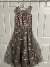 Gray Floral Embroidered Gown with Pink Beaded Detail